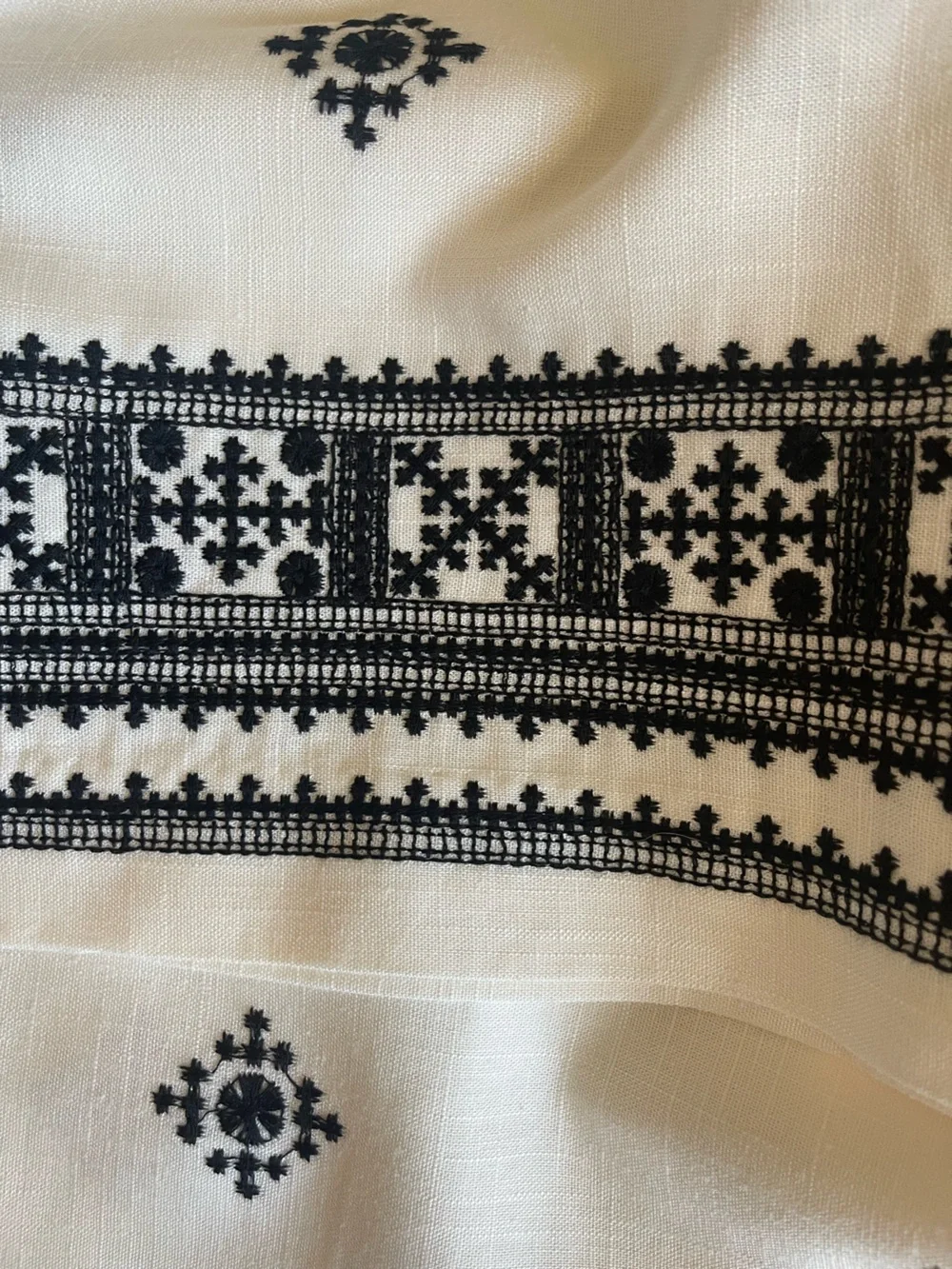 ZARA LINEN BLEND EMBROIDERED PANTS Ivory/ Black Size Large